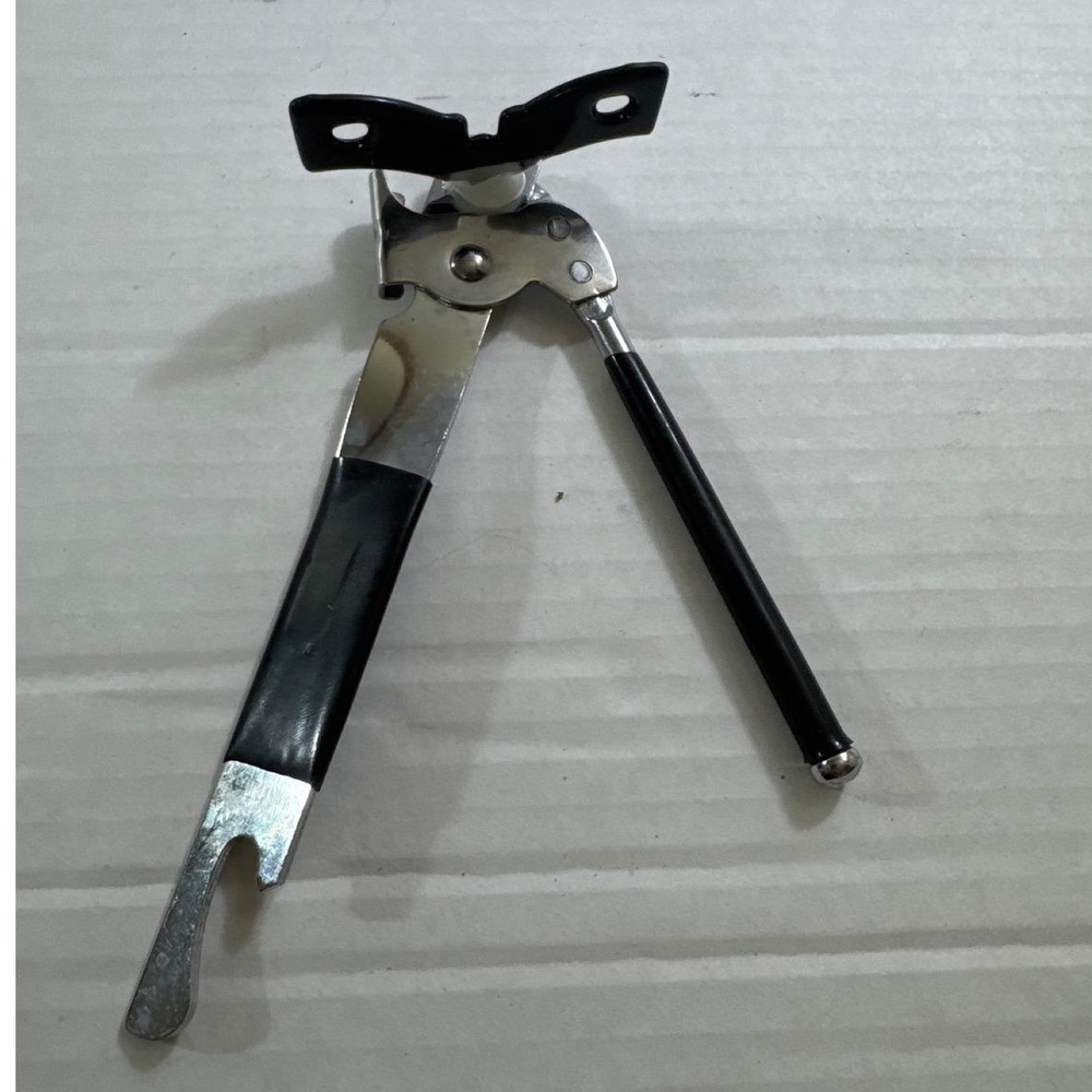 Vintage Manual Can Opener‎ with Bottle Opener Black Stainless Steel Rotary Tool